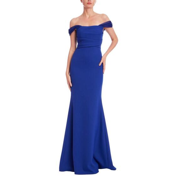 Badgley Mischka  Off the Shoulder Column Gown sz 6 Blueberry Prom MOB $990 Gala - Picture 1 of 3